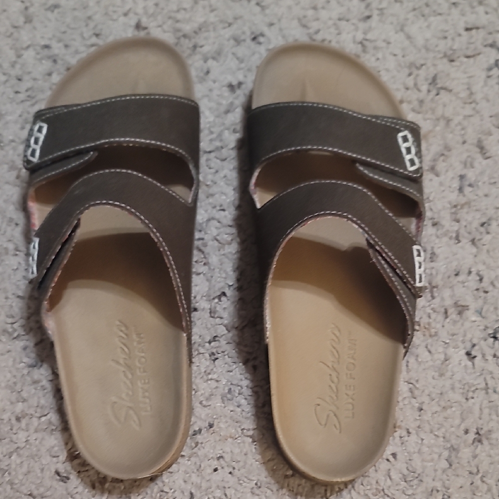 Skechers Dark Brown Slide Sandals